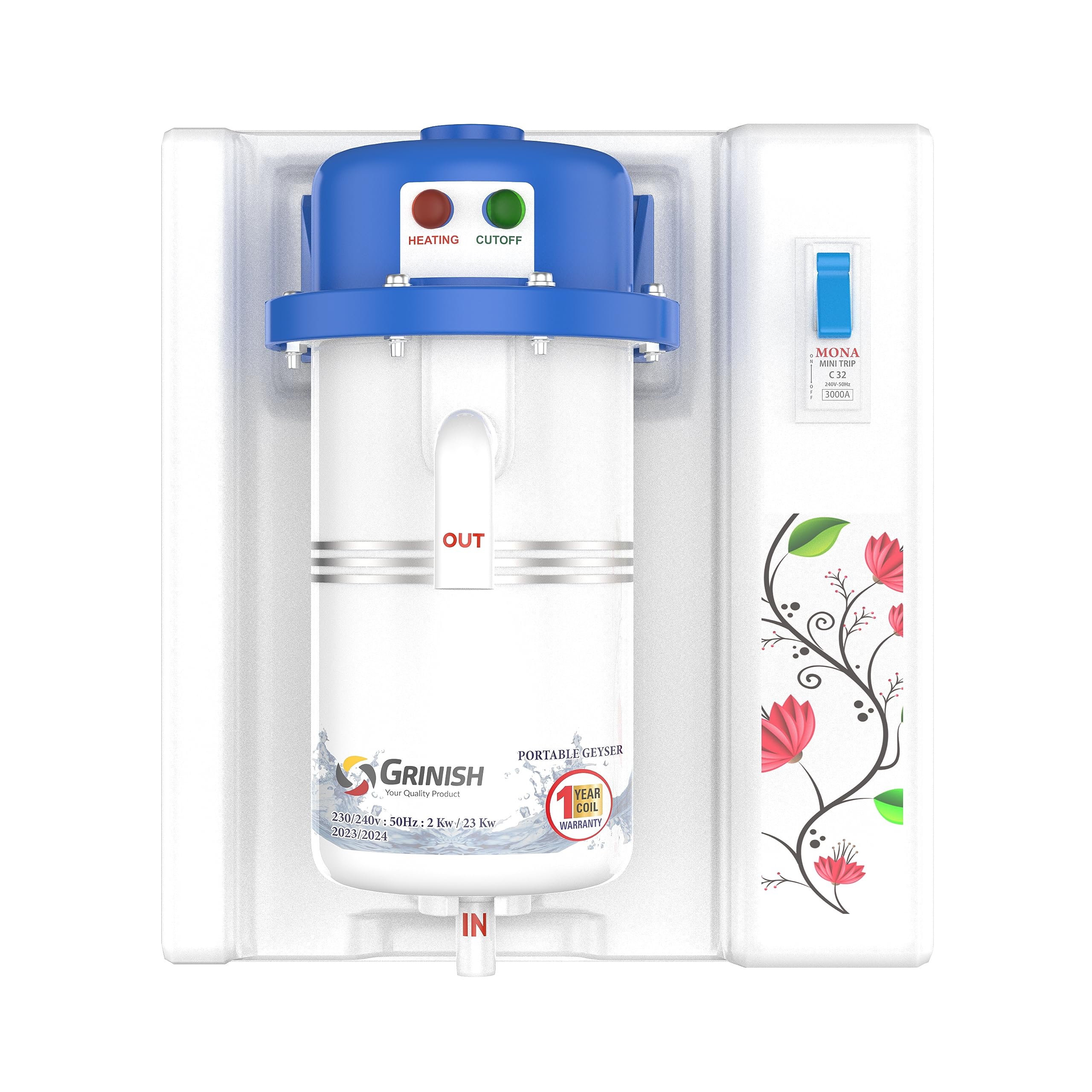 GRINISH Portable Instant Water Geyser 2KW | 230V | Fast Heating | Wall Mount | Copper Heating Element | Built-in Thermal Cut-Off & Mini Trip | 1 Year Coil Warranty | White-image-43