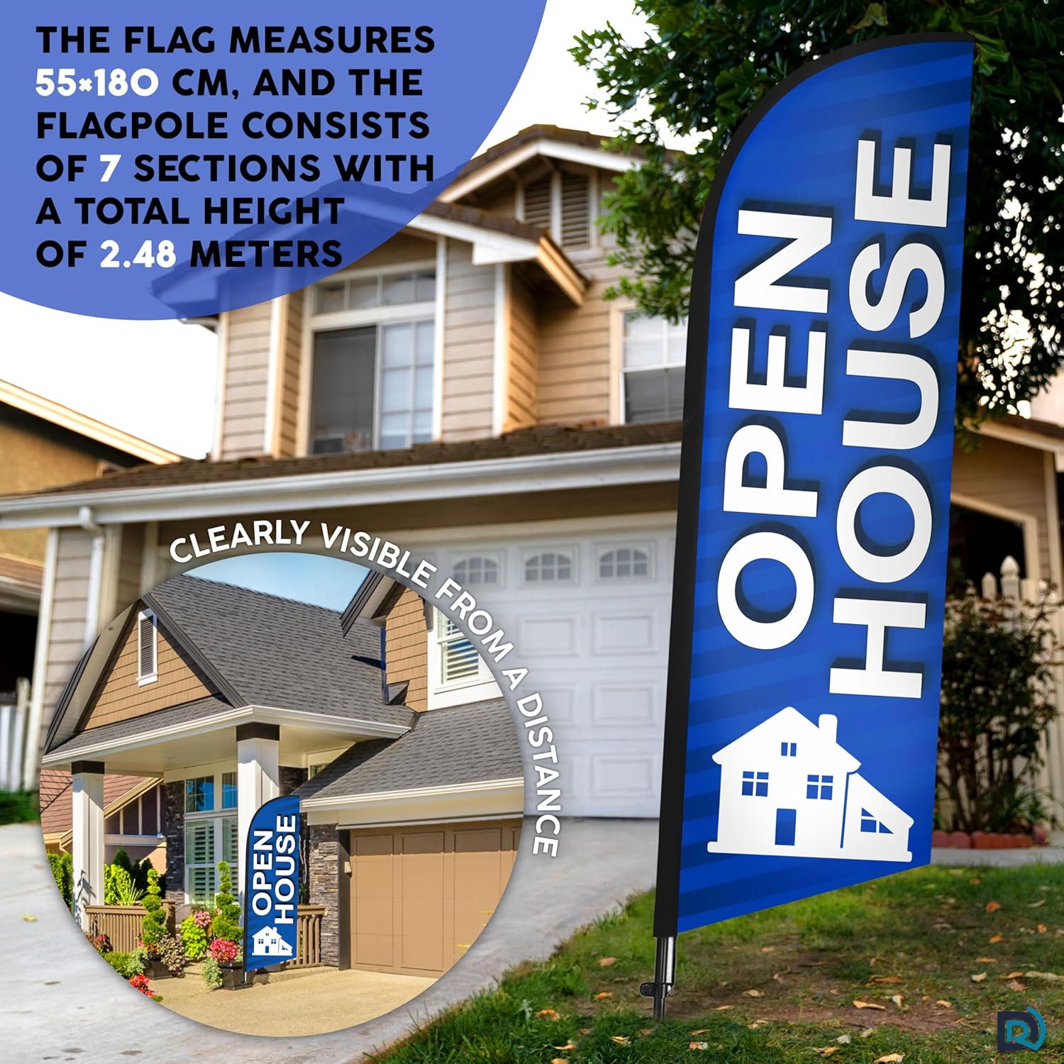 Open House Flag for Real Estate, 8 ft Blue Outdoor Feather Flag Pole Kit for Business - Image 4