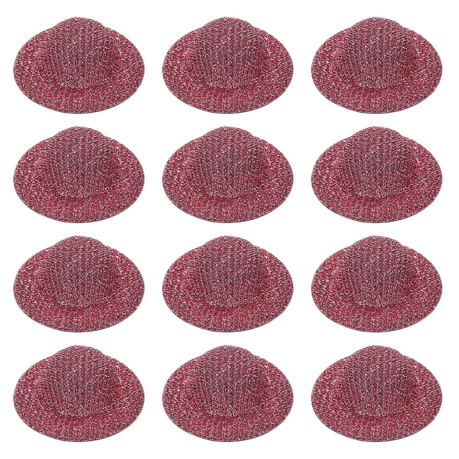 PATIKIL Mini Hats for Crafts, 12 Pcs 14mm ID Sparkling Mini Cowboy Hats Miniature Formal Top Caps for DIY Dollhouse Decoration Hair Accessories Snowman Weddings Party, Pink