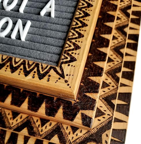 Miniatura 2 de Woodburned Felt Letter Board Set with Stand, 340 White Letters, Bag and COA - Limited Edition Mandala Design - Dark Gray Felted Board in a 10x10