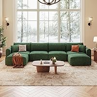 LINSY HOME 165" Oversized Modular U-Shaped Sectional Sofa, 6-Seater Cloud Couch with Ottoman, Luxury Green Chenille for Living Room