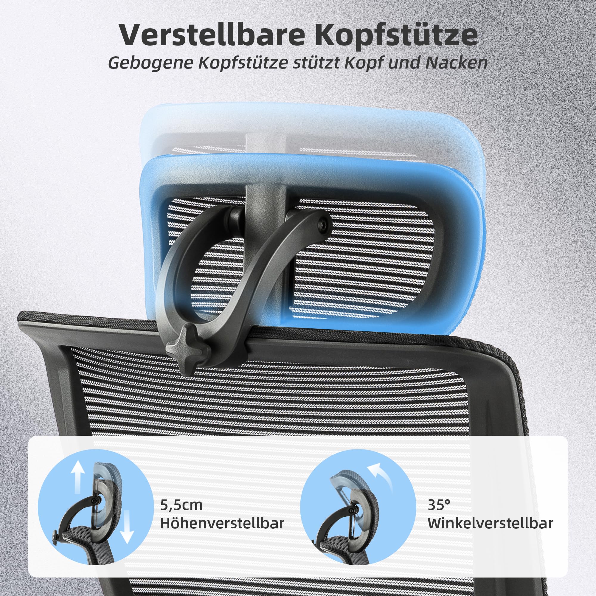 Klappbar Bürostuhl mit Fußstütze, Ergonomisch Schreibtischstuhl mit Lendenwirbelstütze, Kopfstütze, Chefsessel Mesh Stuhl 150 kg für platzsparendes Arbeiten von zu Hause aus, Schwarz