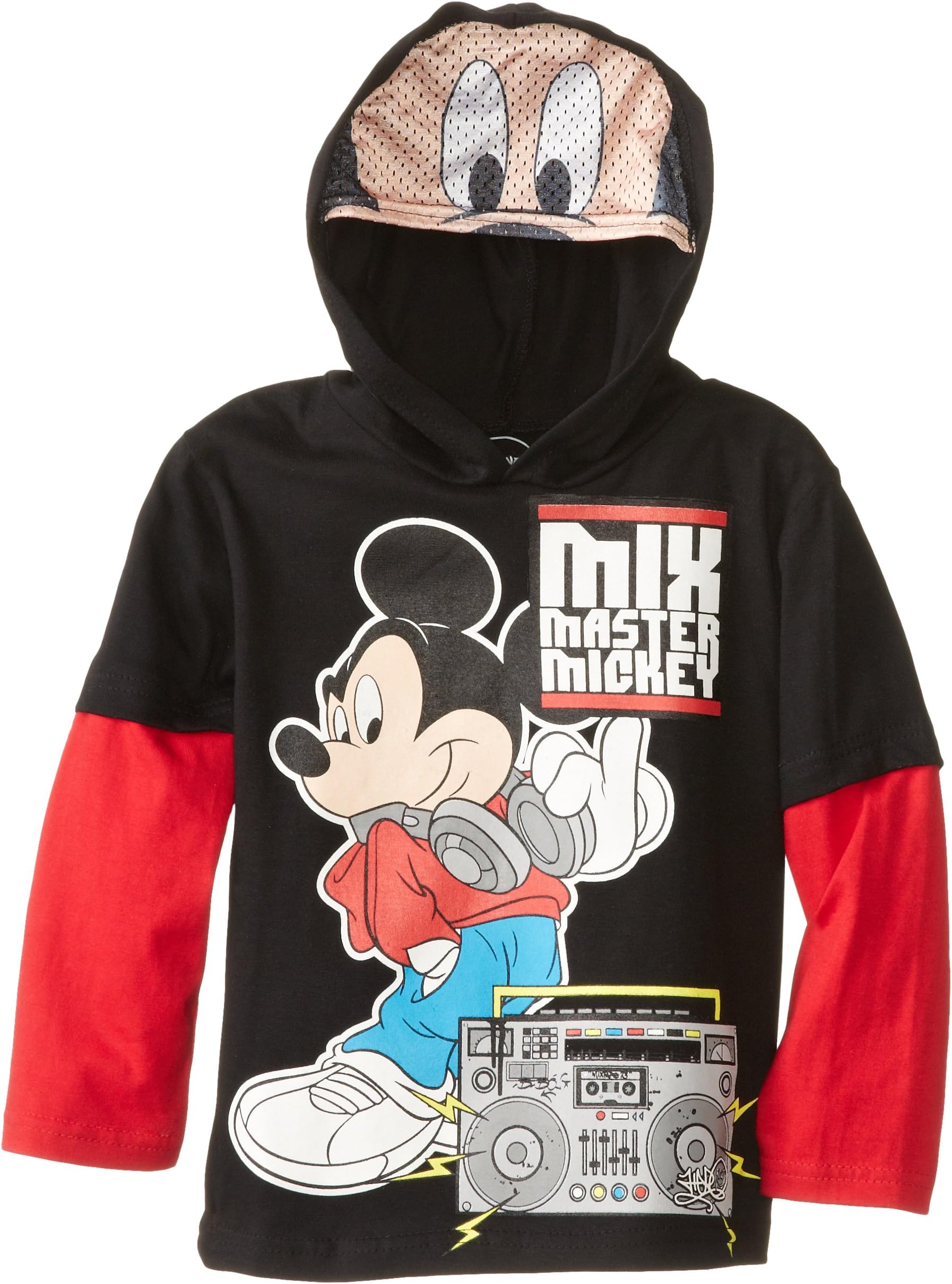 Disney Boys' Mickey Hooded Top with Printed Mesh Mask