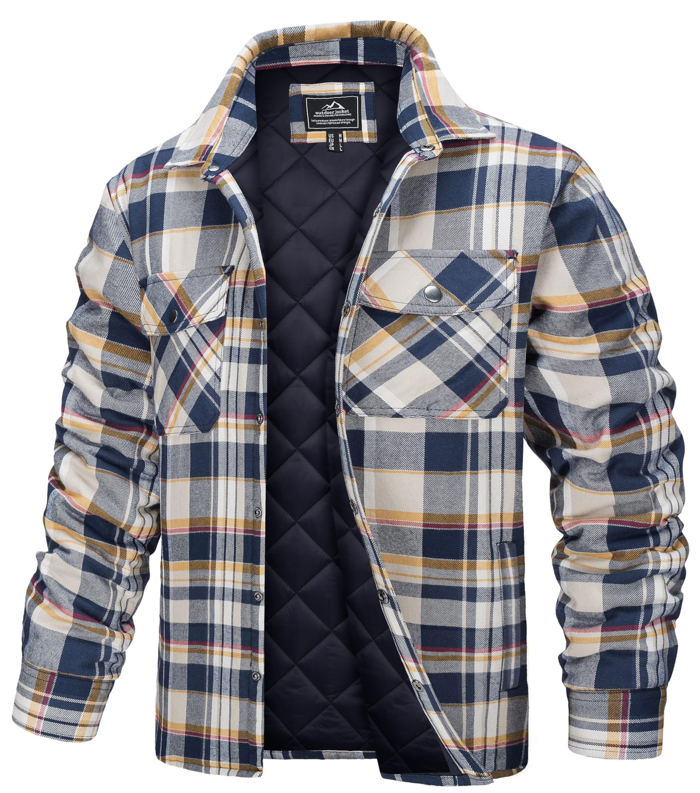 TACVASEN Men's Flannel Shirts Jackets Quilted Lined Lightweight Casual Long Sleeve Button Down Jacket