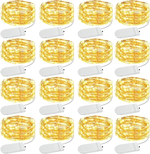 Miniatura 2 de Olafus Paquete de 16 luces de hadas blancas cálidas y blancas frías, funciona con pilas, mini cadena de luces estrelladas impermeables IP68, 7 pies,