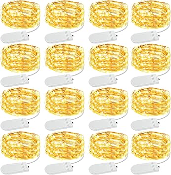 Olafus 16 Pack Christmas Fairy Lights Battery Operated Warm White, Halloween Small String Lights Copper Wire 20 LED 7ft, IP68 Waterproof Bottle Light for Wedding Vases Centerpieces Decorations Party