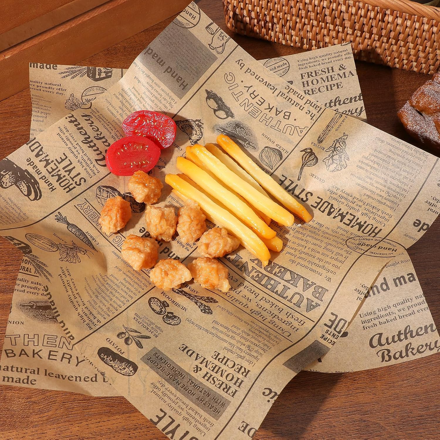 50 Pcs Sandwich Wrapping Paper 10x10 Inch Wax Paper Sheets Grease Resistant Tray Basket Liners Hot Dog Wrappers Newsprint for Home Picnic Tray
