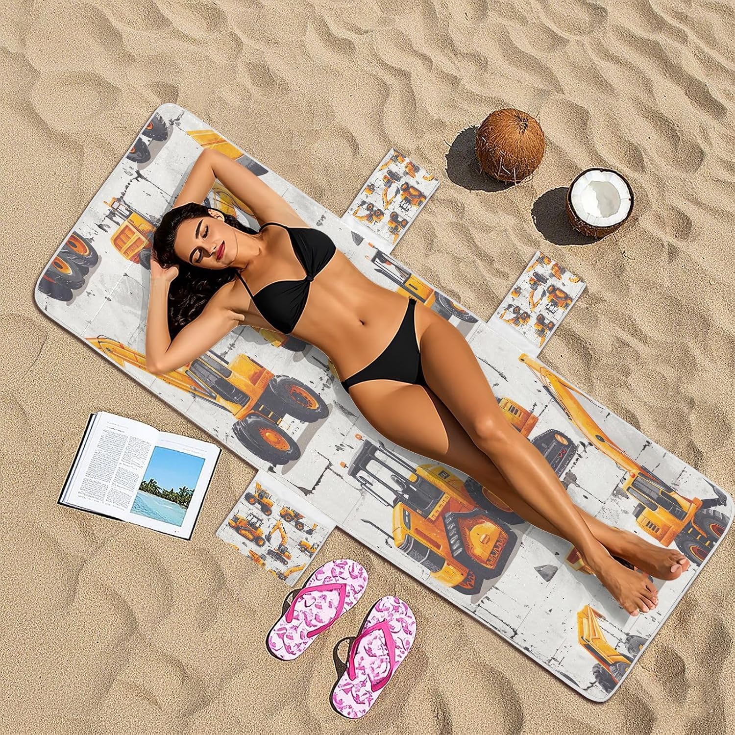 FRMG Cartoon Yellow Excavator Patio Chaise Lounge Covers Beach Chair Cover Beach Chair towel lounge chair towel cover A0900420a