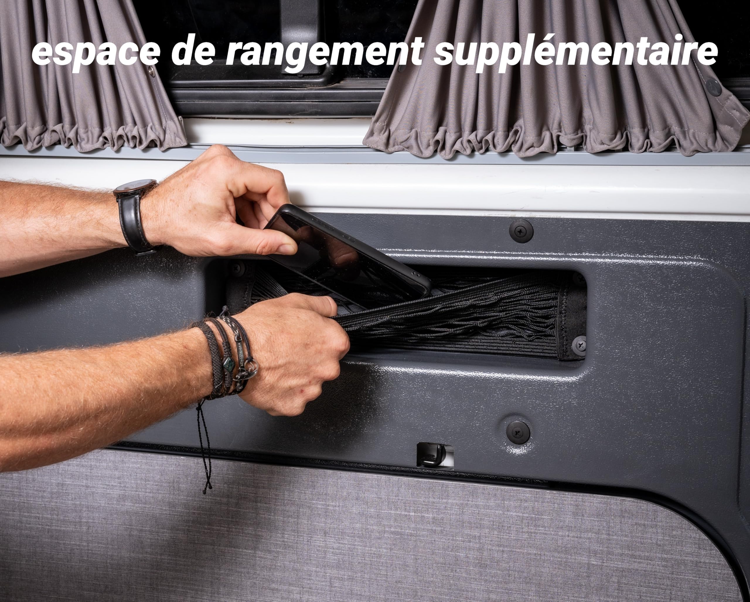 Panneau de porte coulissante avec table de camping intégrée pour VW T5, T6, T6.1, solution d'aménagement intérieur gain de place, table robuste et résistante aux intempéries, installation sans perçage