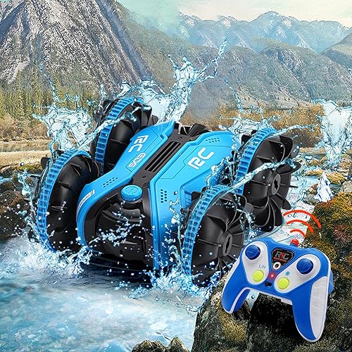 Kannino Coche RC anfibio para niños 2.4 GHz 4WD anfibio control remoto coche barco impermeable RC Monster Truck Stunt Car 360 giratorio regalo de