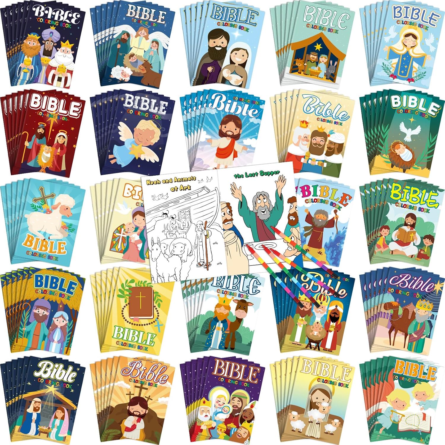 Amazon.com: Liliful 144 Pcs Bible Coloring Book Bulk for Kids Christian ...