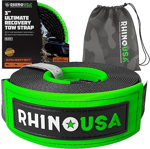 Rhino USA - Correa de remolque de recuperación de emergencia para camiones, todoterrenos, cuatrimotos y más 4x4, 3 pulgadas x 30 ft, resistencia de