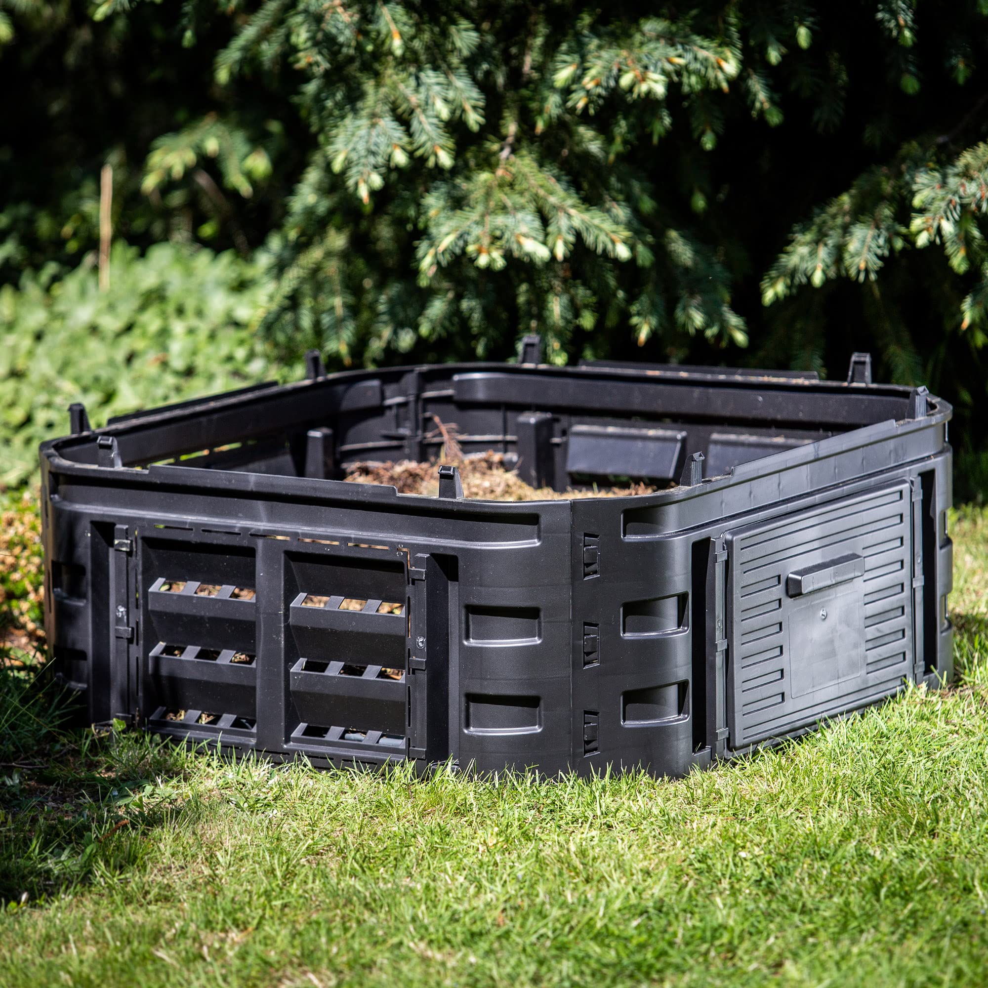 KADAX Module d'extension pour composter de jardin, système de compostage en plastique, module de compost de jardin résistant aux intempéries avec gouttières, module avec porte (260L)