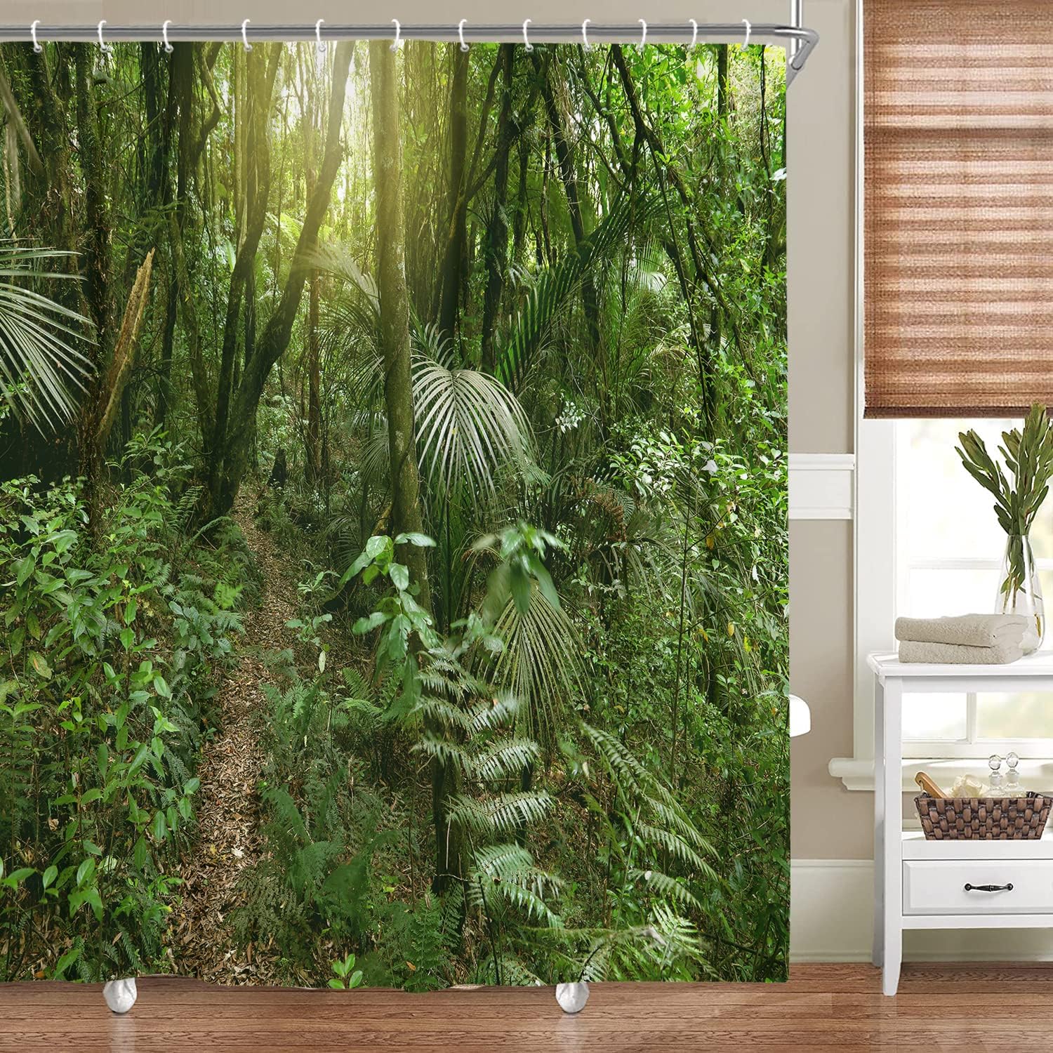KOTOM Tropical Rainforest Shower Curtain, Lush Green