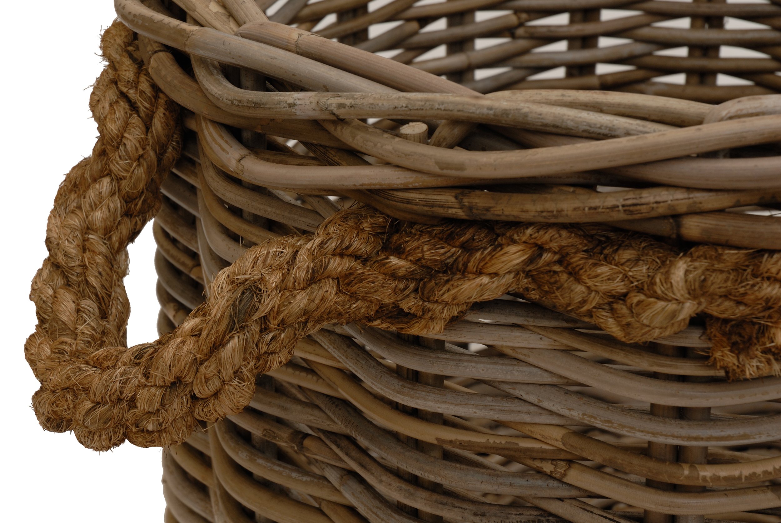 korb.outlet Duży kosz na rośliny, kosz drewniany, okrągły, szary, naturalny rattan, z krawędzią linkową/ozdobna doniczka z rattanu (średnica XL 50 cm)