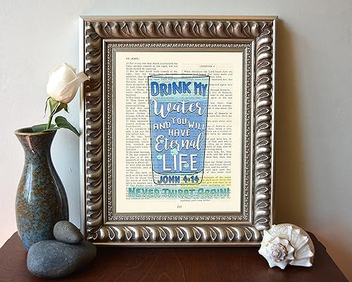 Miniatura 2 de Escritura de versículos bíblicos vintage  Bebe mi agua y tendrás vida eterna, nunca más sed  Impresión artística de Juan 414, sin marco, pared