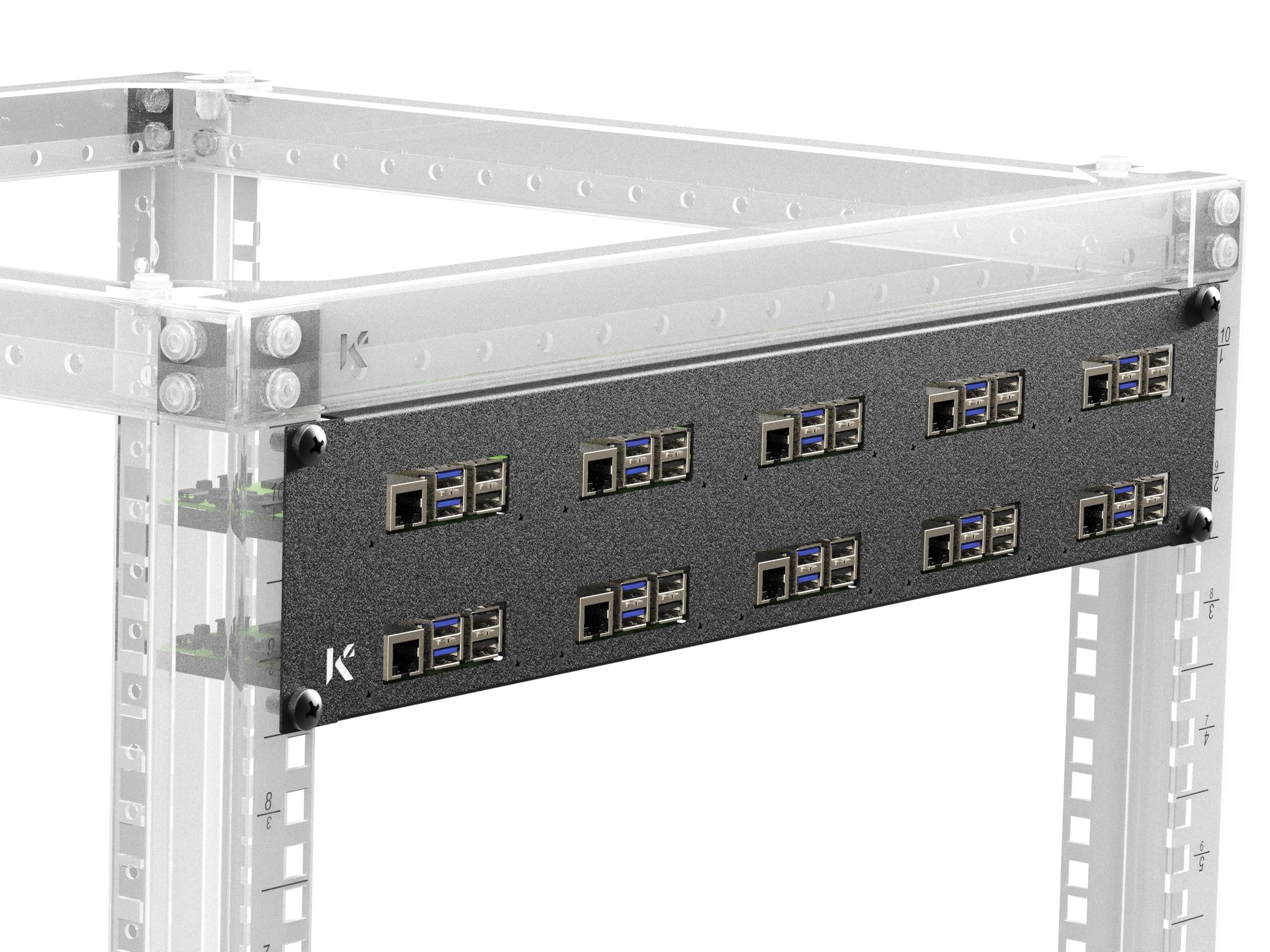 KKSB Pannello rack 2U per Raspberry Pi da 19-inch (19"), contiene 10 schede, supporta cappelli e dispositivo di raffreddamento ufficiale Raspberry Pi