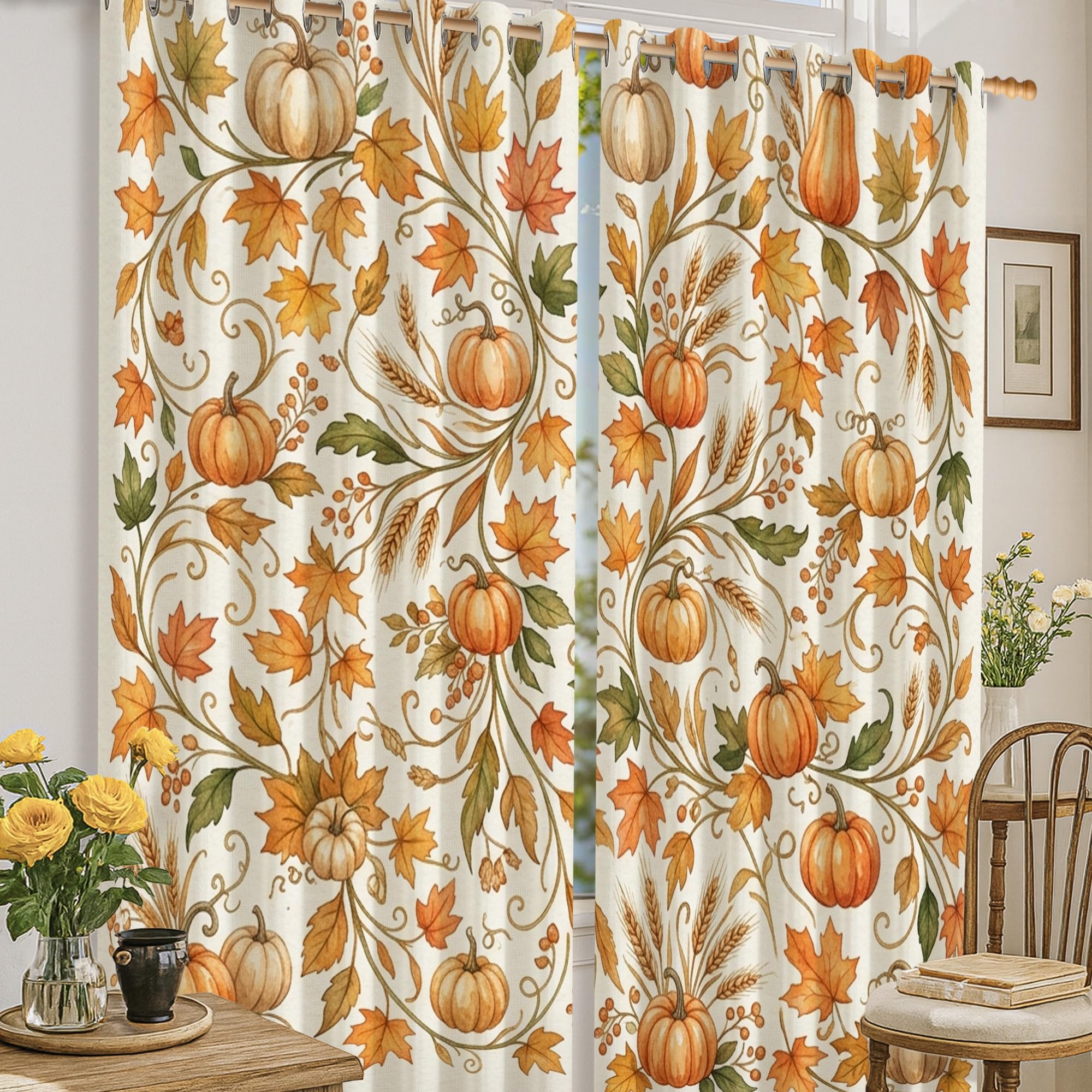Rideaux occultants plissés pour chambre et salon au design orange automne chaleureux
