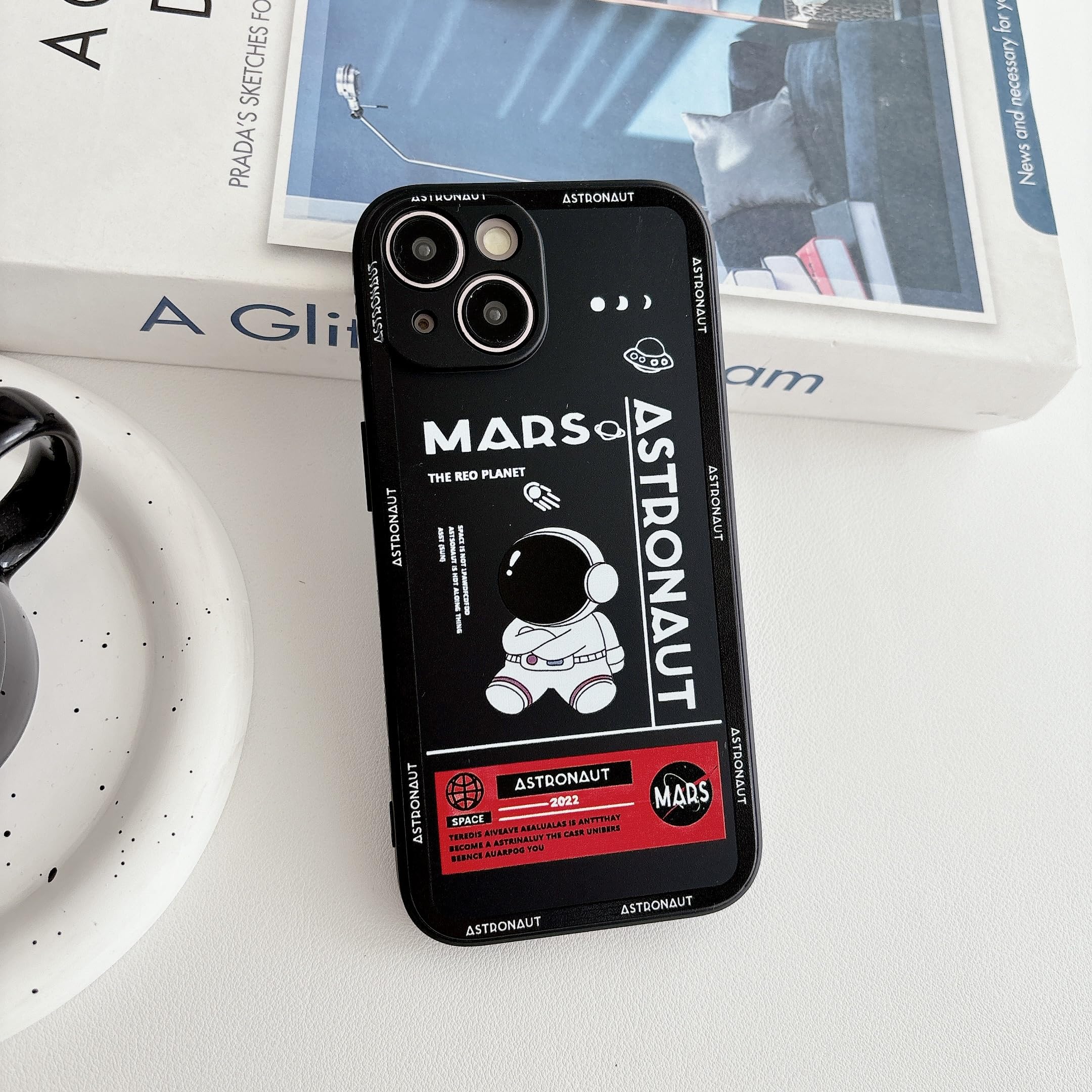 Yonds Queen for iPhone 14 Plus Cute Case, Cool Cartoon Astronaut Space Mars Rocket Design Stylish Bumper TPU Rubber Protective Anti-Slip Shockproof Fashion Case(Black, iPhone 14 Plus) — view 2