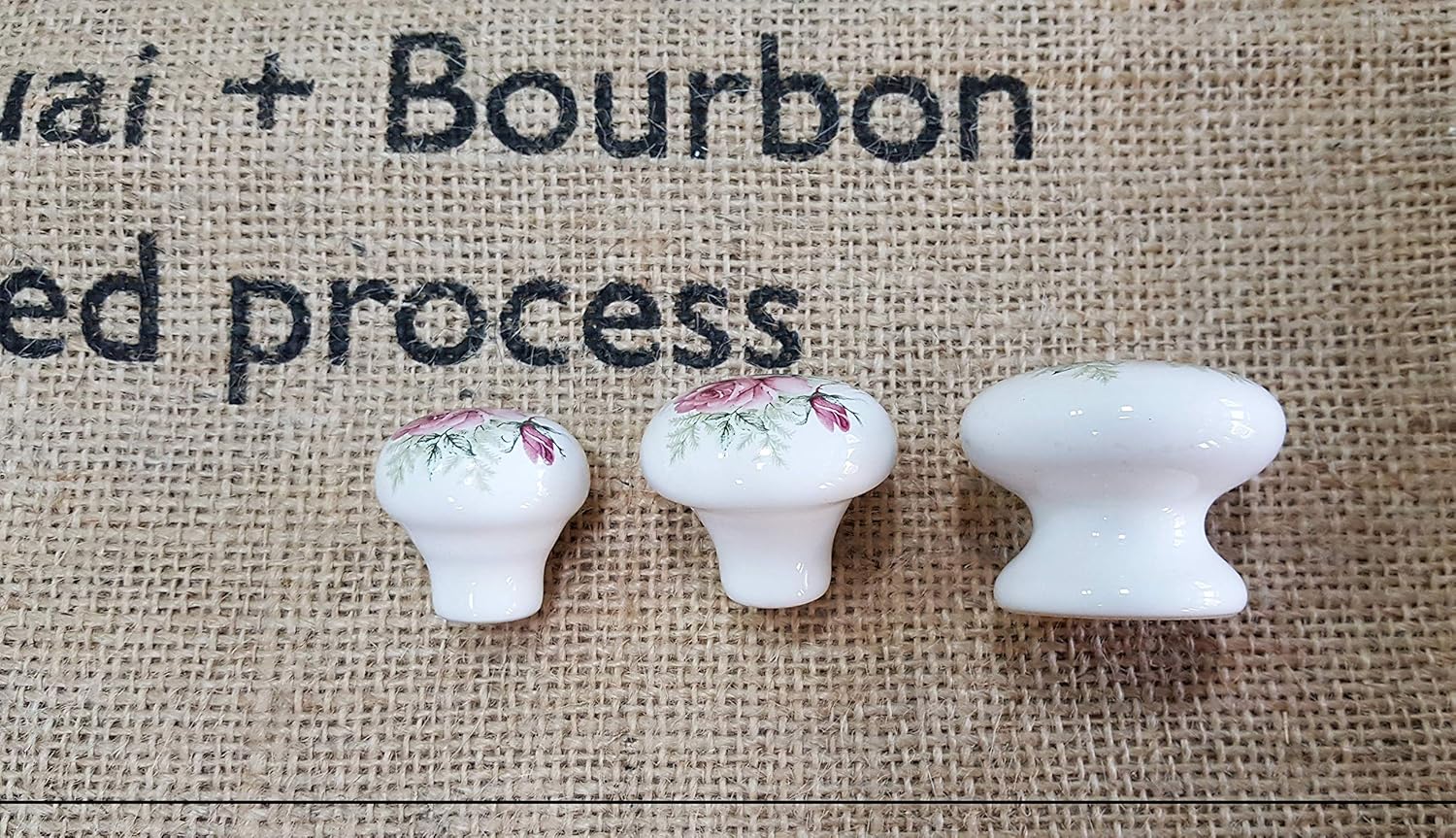 Medium Vintage Ceramic Flower Roses Drawer Pull Knobs, Pack of 6 (37mm/1.46", White)