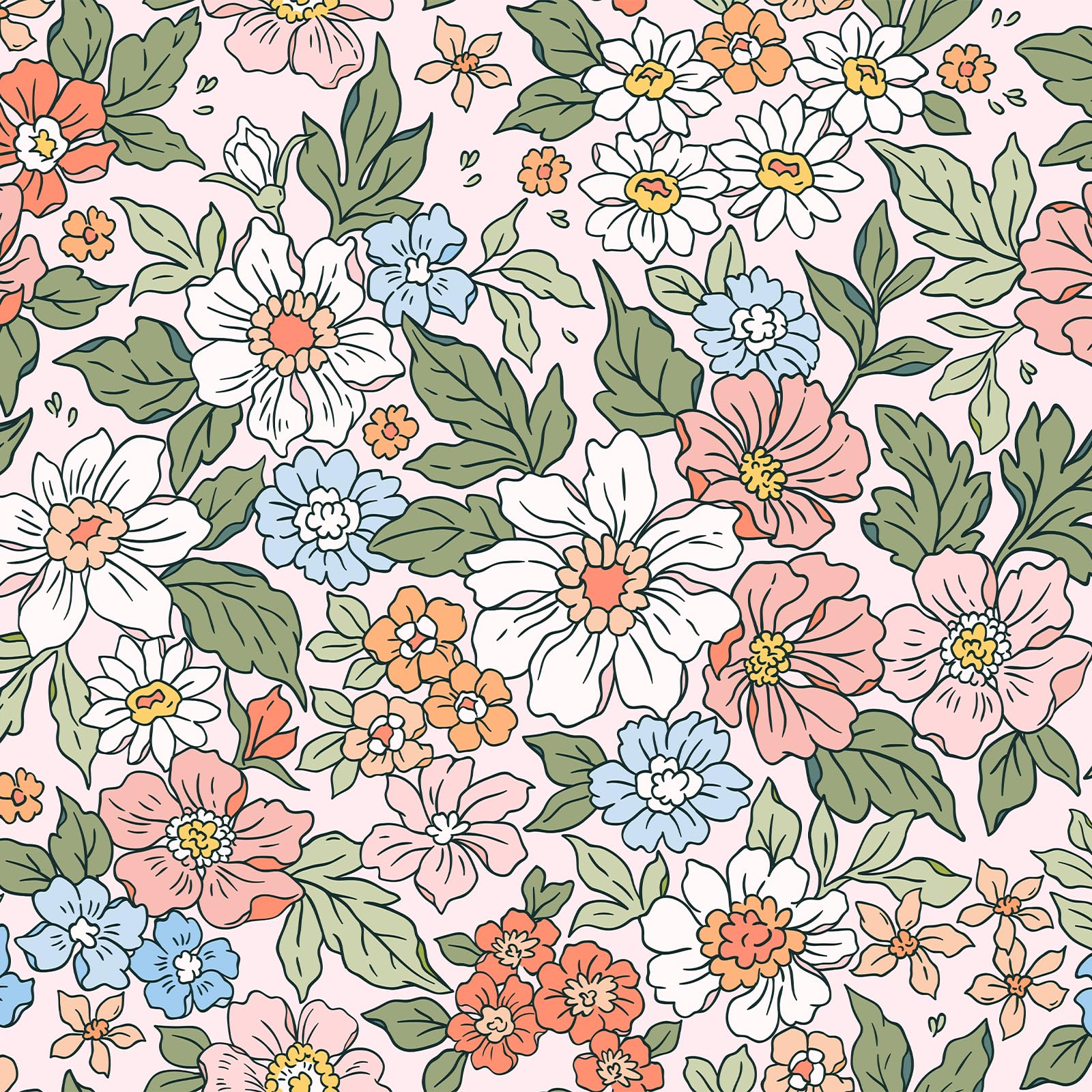 VEELIKE 17.7''x354'' Meadowfield Wallpaper Peel and Stick Vintage Poppy Wall Paper Removable Floral Contact Paper for Walls Cabinets Self Adhesive