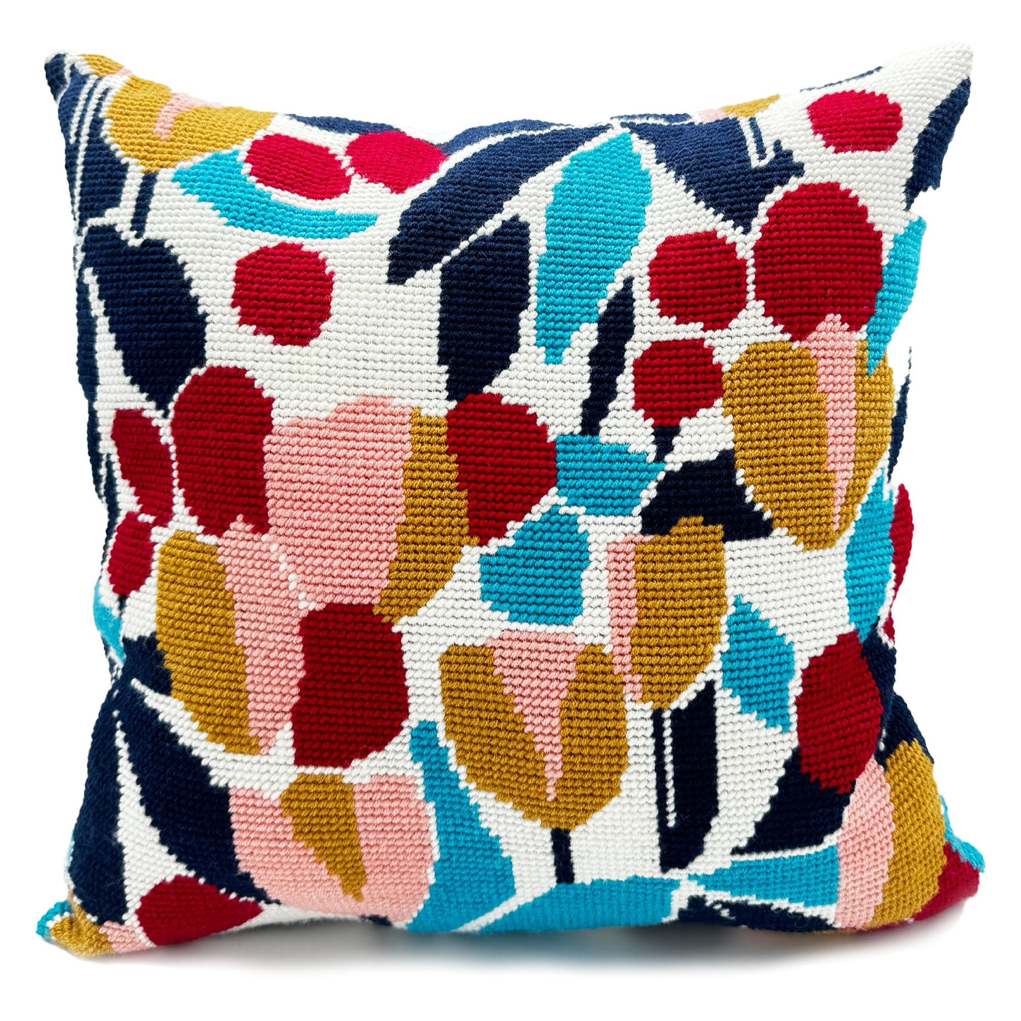 Howie's Needlepoint Stamped Cross-Stitch Pillow Kit for Beginners, Cushion Front Needlework Kit with Embroidery Pattern on Cotton Canvas, Yarn, 2 Needles and Instruction, 16 x 16inch(Summer Day)