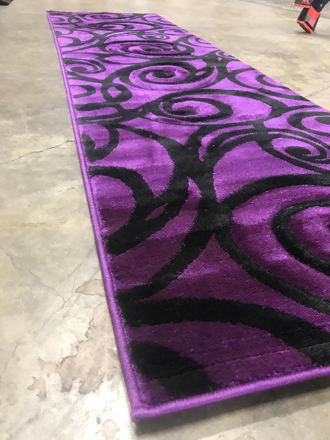 Contempo Modern Runner Area Rug Purple & Black Swirl Design 341 (2ftX7ft3in.)