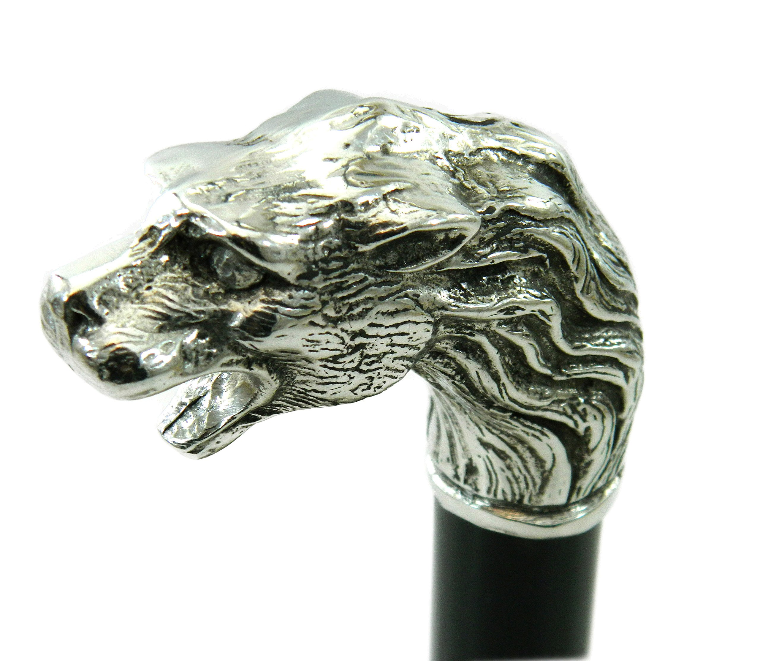 Bastone da Passeggio Ortopedico Leone CAVAGNINI, Manico in Peltro Lavorato a Mano, Asta in Legno di Faggio, Personalizzabile con Incisione Nome, Artigianale Made in Italy, Disponibile in 5 Colori.