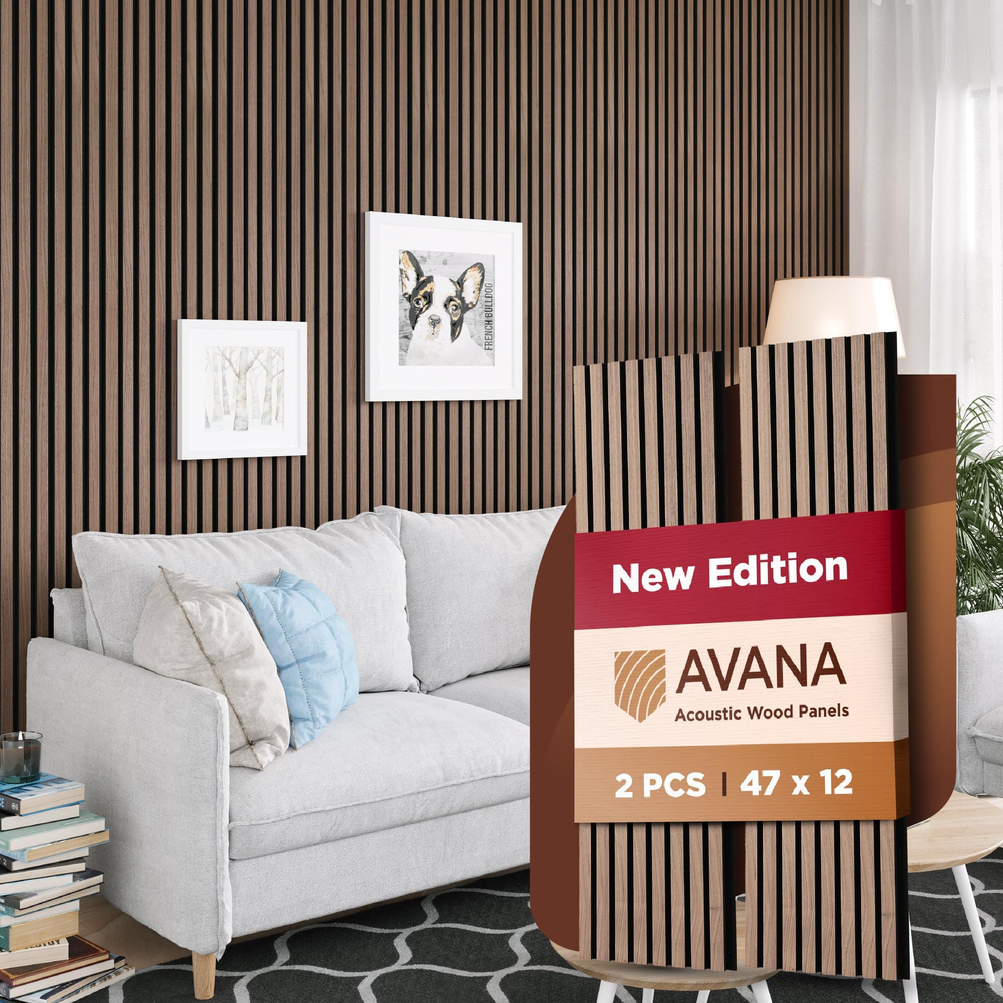 Avana Acoustic Wood Wall Panels – 47.2 X 12.6 Walnut Acoustic Panels Set of 2 – Wall Panels For Interior Wall Decor for Homes, Offices, Studios – Modern Sturdy And Durable Wood Panels For Wall