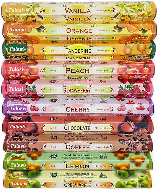 Pack 12 Cajas Incienso Natural Surtido Dulce y Frutal - 6 Aromas - Tulasi Incienso