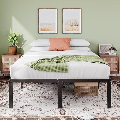 Miniatura 19 de IMUsee Base de cama de plataforma metálica resistente de 18 pulgadas con amplio almacenamiento, soporte de listones resistentes, base de colchón, no