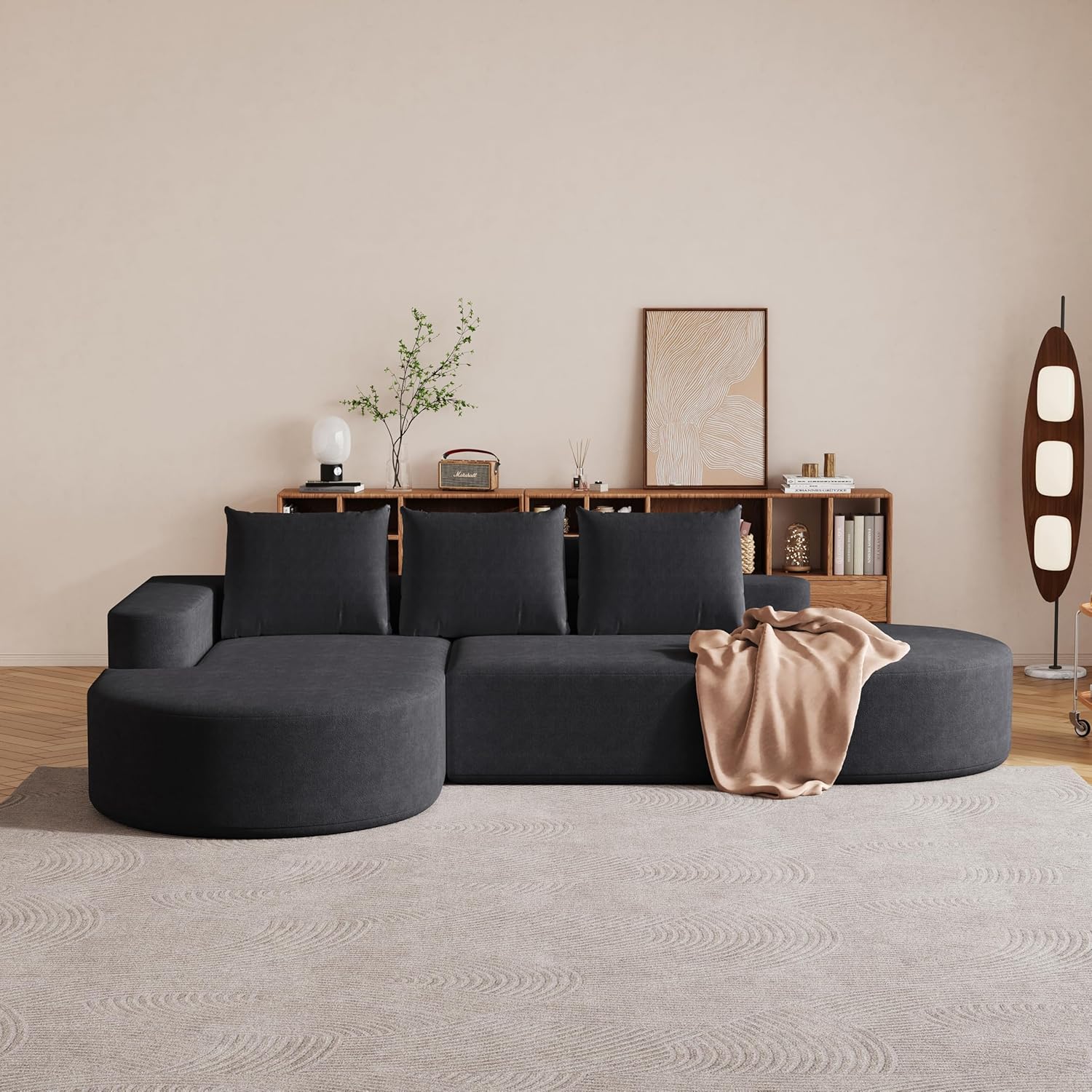 KEIKI 108.5″ L Shaped Corner Sofa, Curved Sectional Couch