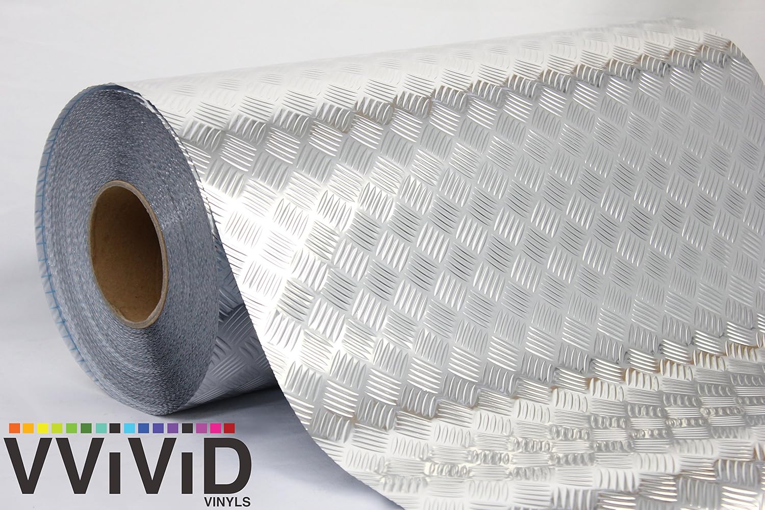 VViViD Metallic Industrial Diamond Plate Chrome Finish Self-Adhesive Vinyl Sheet Roll for Craft & Hobby Application (Silver 50ft x 17.8 Inch)