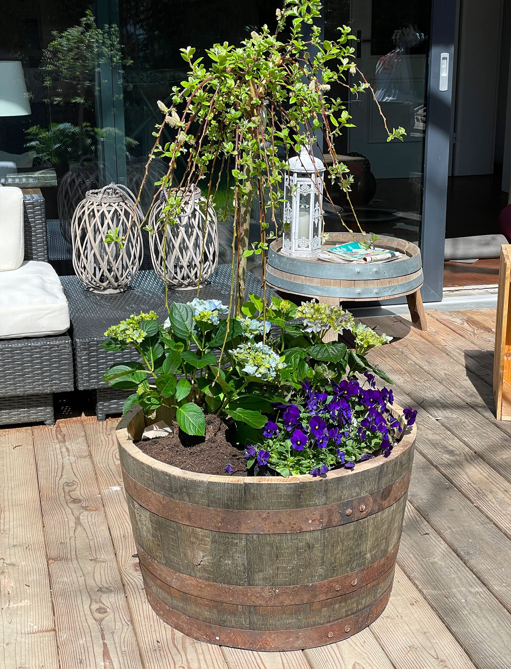 Temesso Demi-tonneau, Pot de Fleur Original d'un Baril à Whisky (Nature sans Extras)