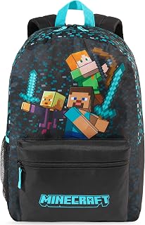 Get Trend Minecraft Kids Backpack, Boys Lightweight 17.7in Book Bag with Adjustable Padded Straps Travel School Bag, Creeper Gamer Gifts for Boys (Blue/Black Minecraft)