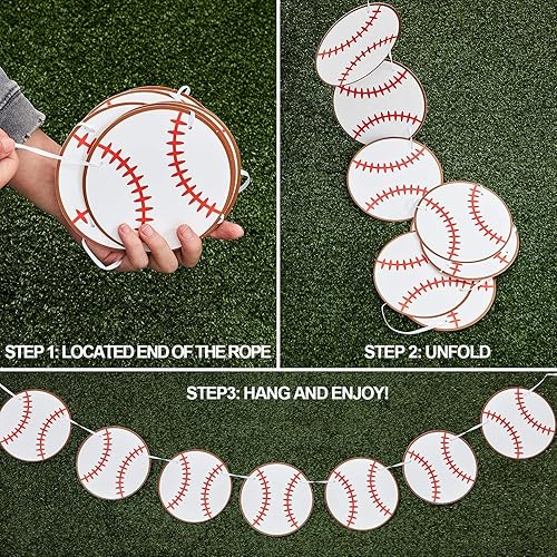 Miniatura 3 de Boao Guirnalda de papel de 4 piezas para decoración de fiesta de béisbol, decoración de banderines, suministros de fiesta de cumpleaños, baby shower
