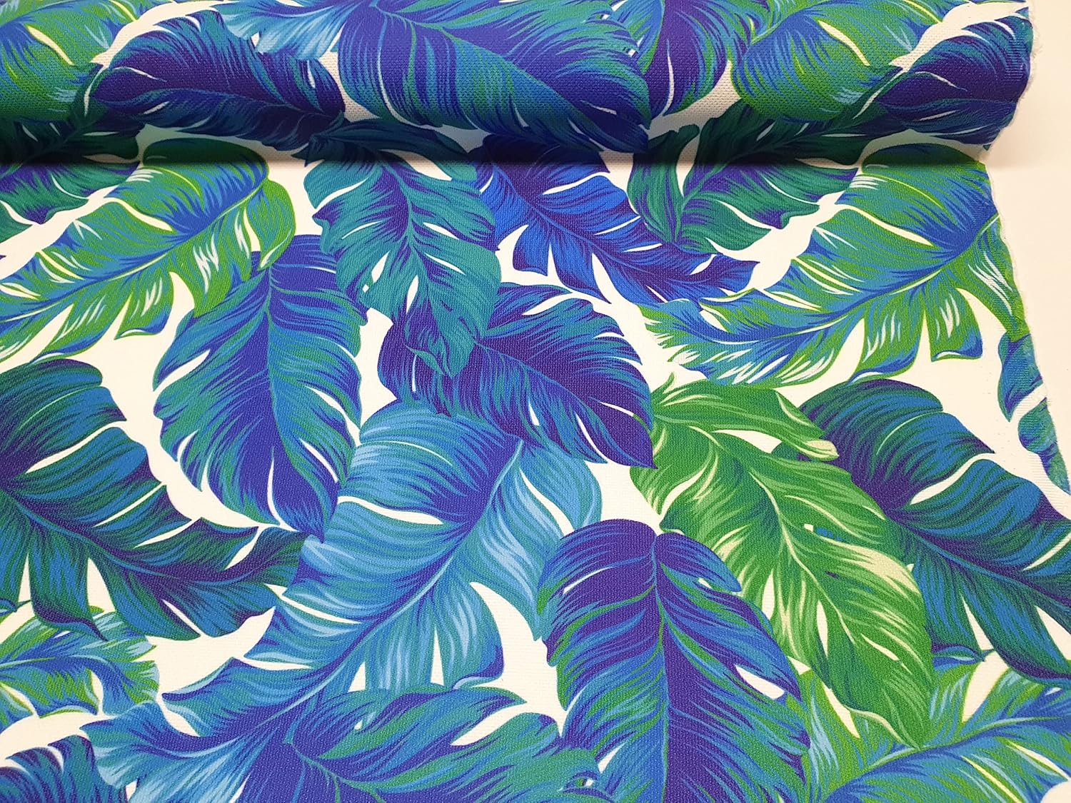 Banana Leaves Fabric Tropical Green Blue Leaf Print