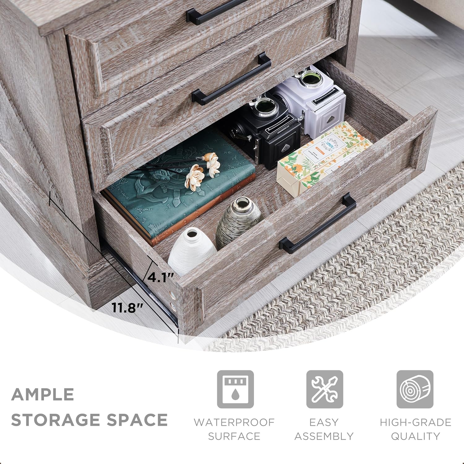 Farmhouse Nightstands, 22 Inch Wide End Table with Charging