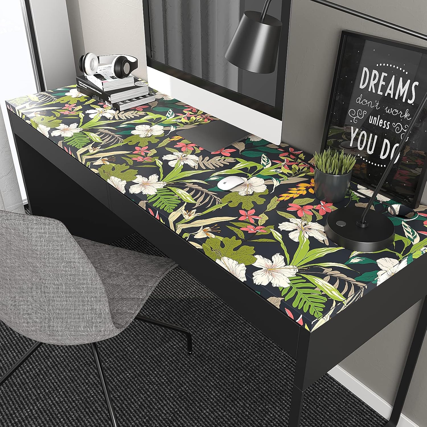 VEELIKE Dark Tropical Wallpaper Peel and Stick Black Floral Wallpaper 17.7''x354'' Vintage Floral Contact Paper Self Adhesive Removable Botanical Wall Paper for Bathroom Living Room Walls Cabinets