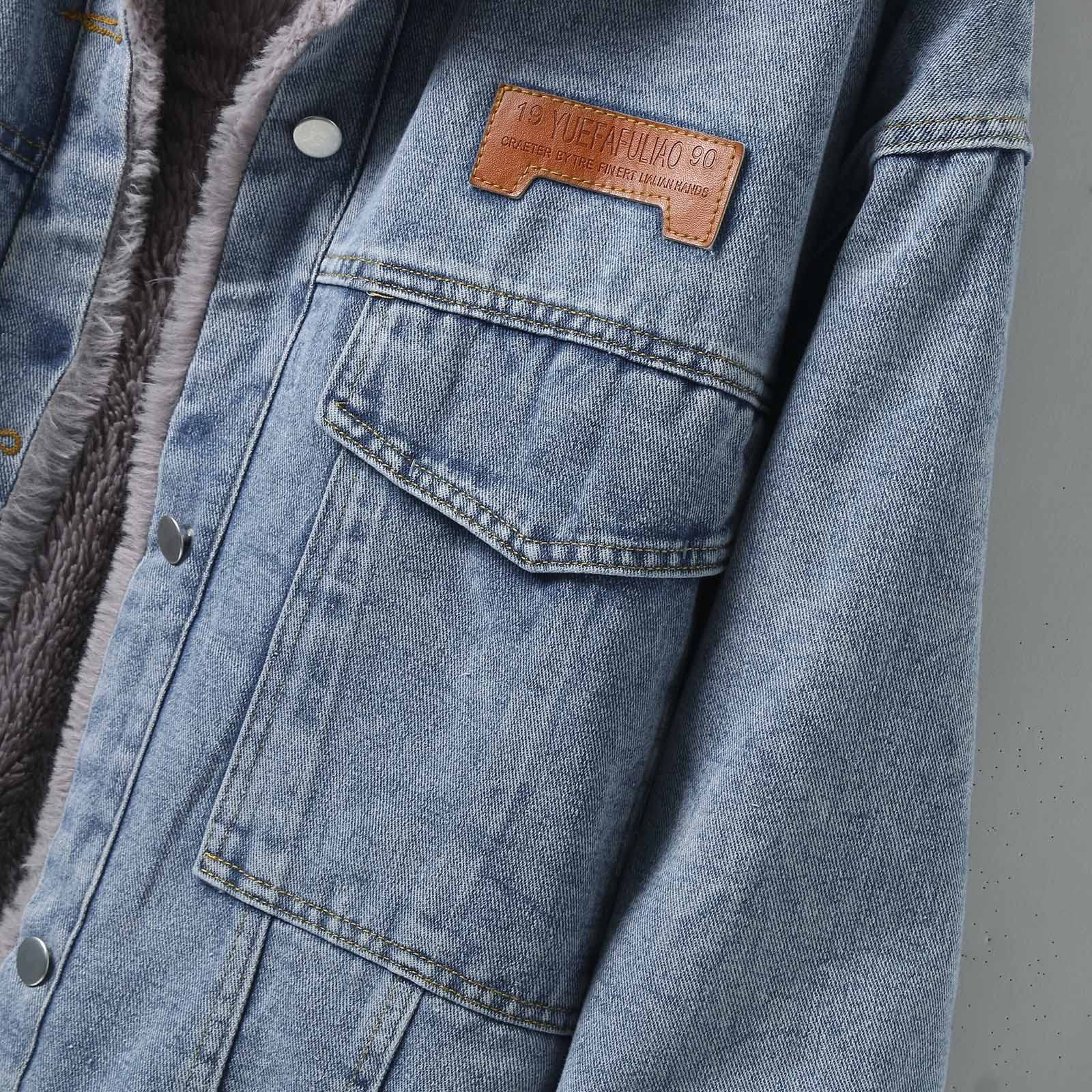 Chaqueta vaquera corta para mujer, chaqueta de invierno forrada de forro polar, cuello de peluche, chaqueta de entretiempo, chaqueta cálida de mezclilla, manga larga, estilo occidental,