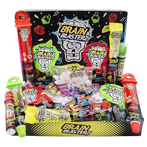 Brain Blasterz Paquete variado grande de caramelos agrios, caja de regalo de dulces agrios con 22 piezas, dulces agrios, paquete variado de dulces