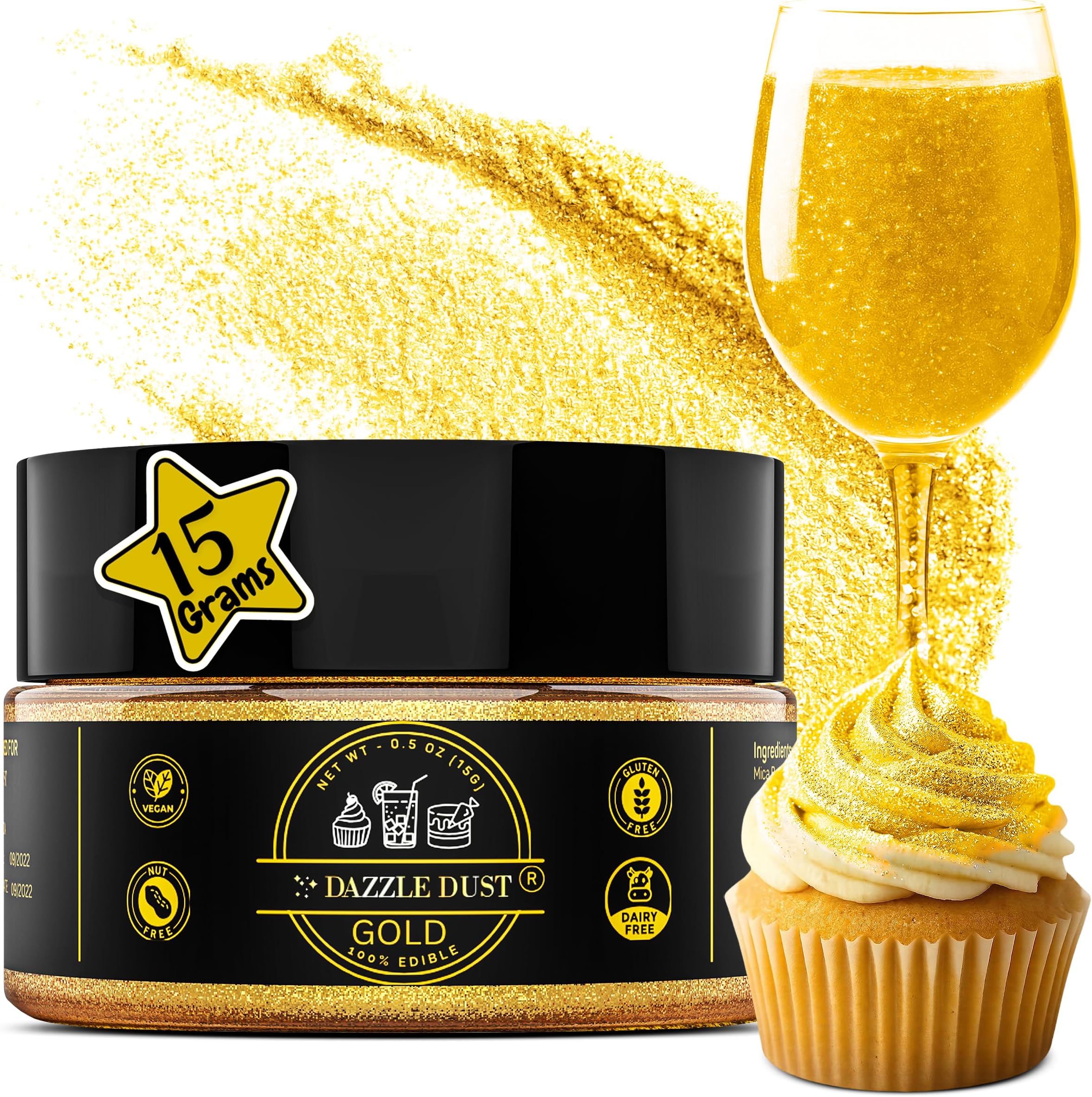 Dazzle Dust Bulk 30G โ Edible Gold For Cake Decorating, Luster Cakes, Glitter Drinks, Paint, Decorations 100% Food Safe, Vegan, Dairy-Free.