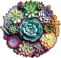 MysAurora 1000 Piece Mandala Succulent Plants Wooden Puzzle - Unique Shaped Jigsaw for Adults, Challenging Family Game 23.4" x 22.6"