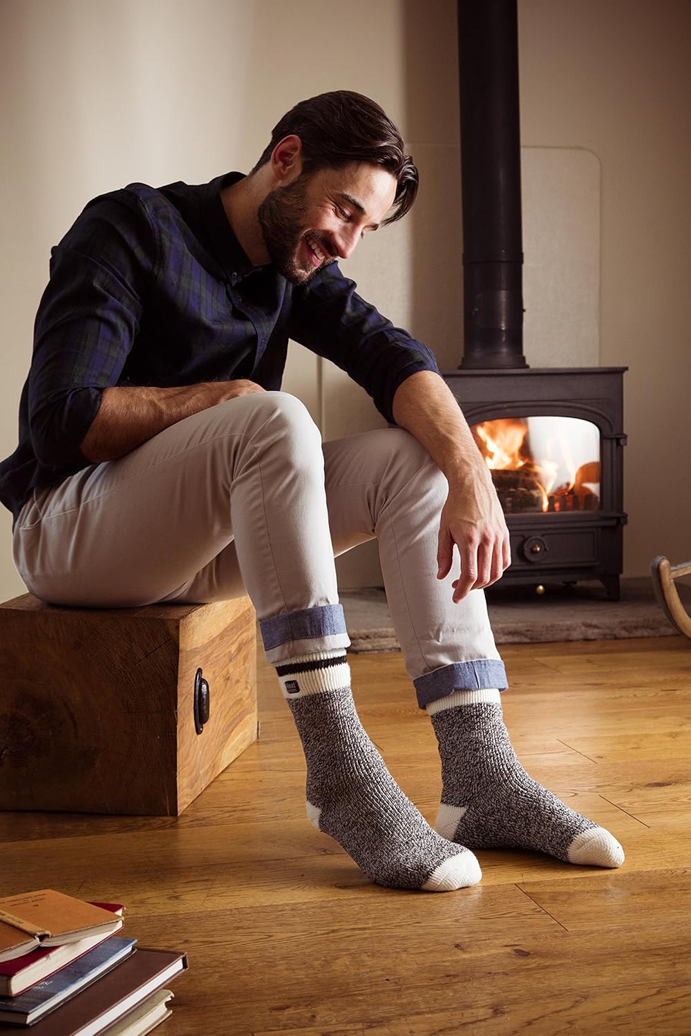 HEAT HOLDERS - Unisex Winter Warm 2.3 TOG Cream/Twist Pattern Thermal Socks (7-12 US, Grey Block Twist)