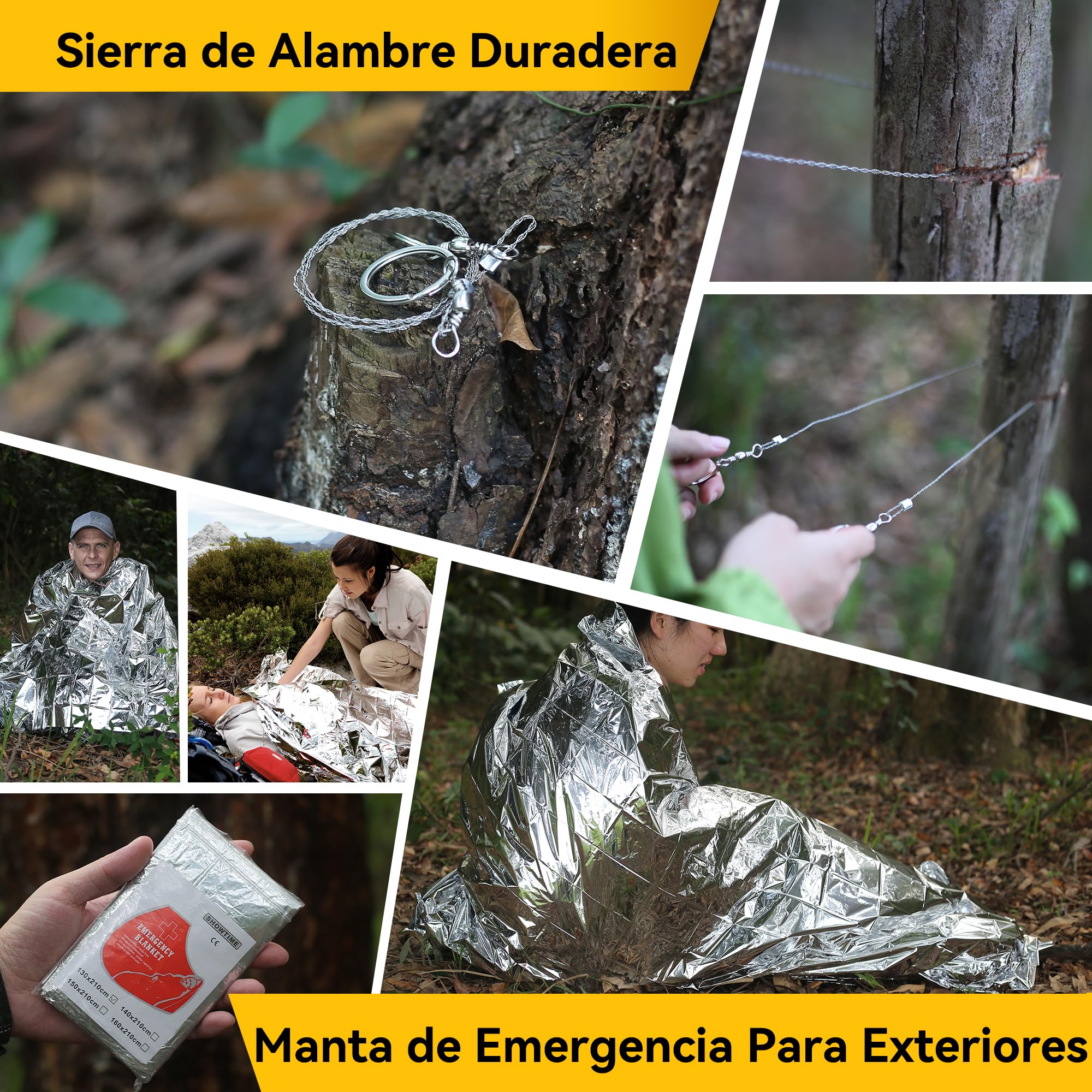 14 en 1 Multifuncional Kit de Supervivencia Bolsa - Profesional Paquete de Herramientas con Manta de Emergencia para Viajar Caminar Acampar al Aire, Montañismo,Senderismo,Caza, Apagón