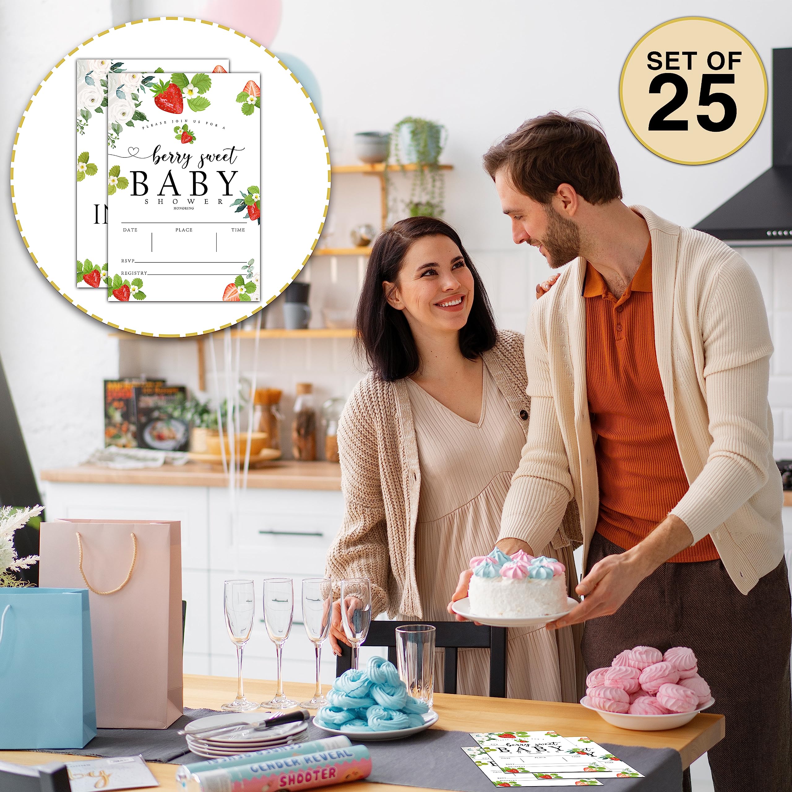 Babyparty-Einladungen Mit Erdbeer-Shortcake-Motiv – 25 Stück Inkl. Umschläge, 10,2x15,2 Cm, 200 G/m² Karton