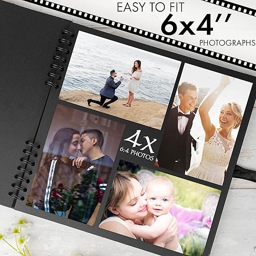 Miniatura 4 de Bstorify Álbumes de fotos cuadrados grandes negros de 80 páginas (11 x 11 pulgadas) de grosor, libro de recuerdos y cierre de cinta, ideal para tus