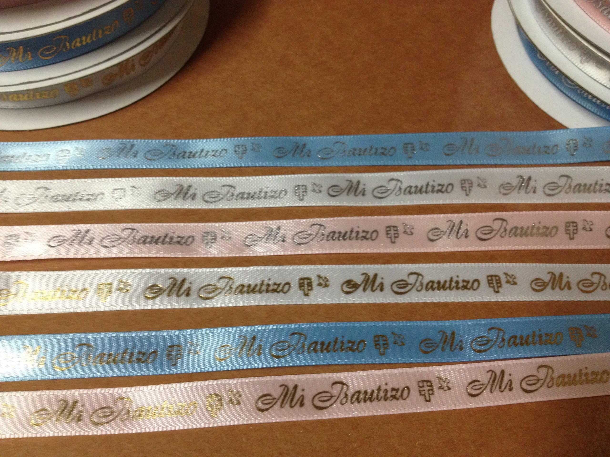 3/8" X 25 Yards Mi Bautizo Continuous Printed Ribbon for Baptism favors