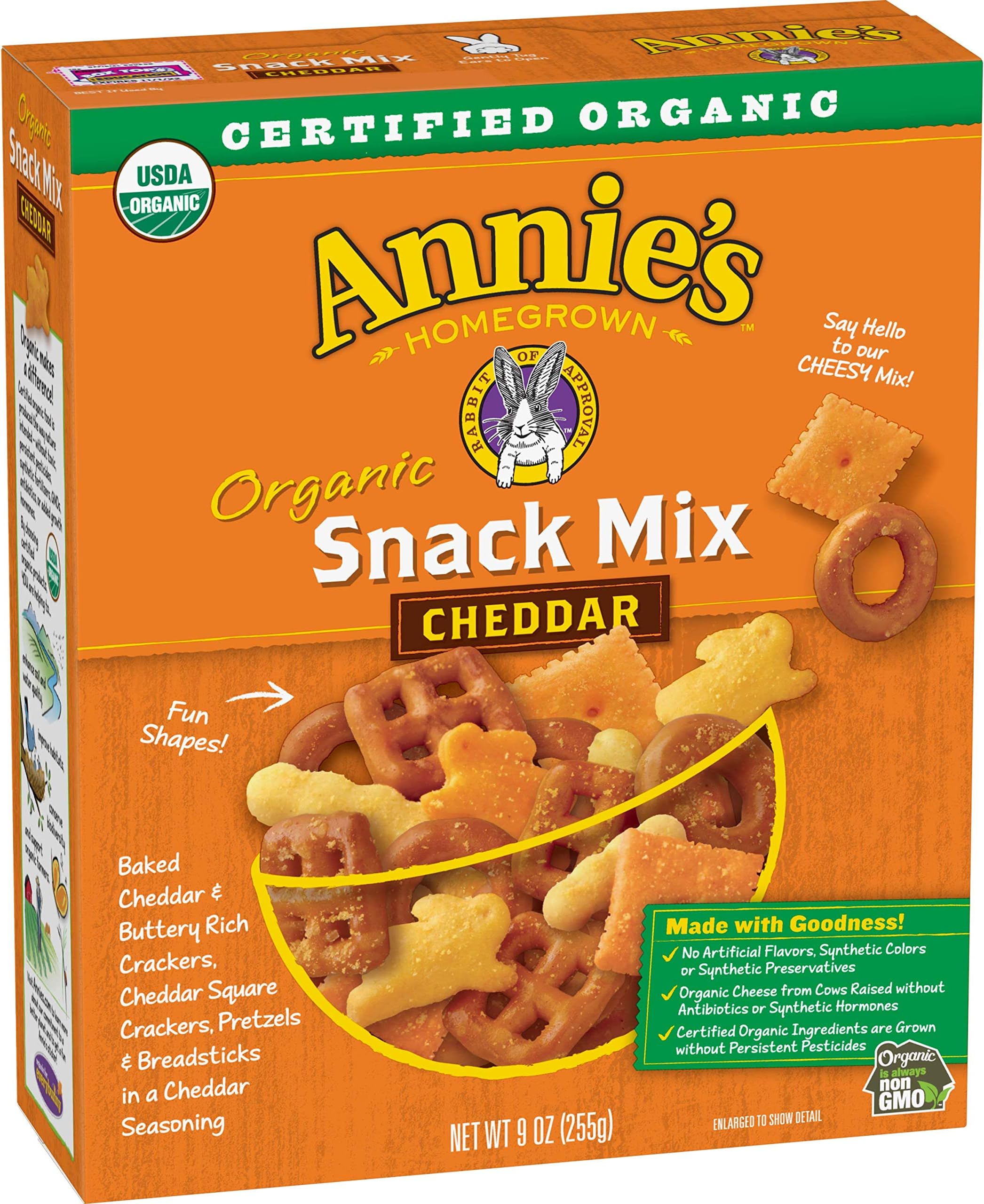 Annie's Organic Assorted Crackers and Pretzels Cheddar Snack Mix, 9 oz (Pack of 12)