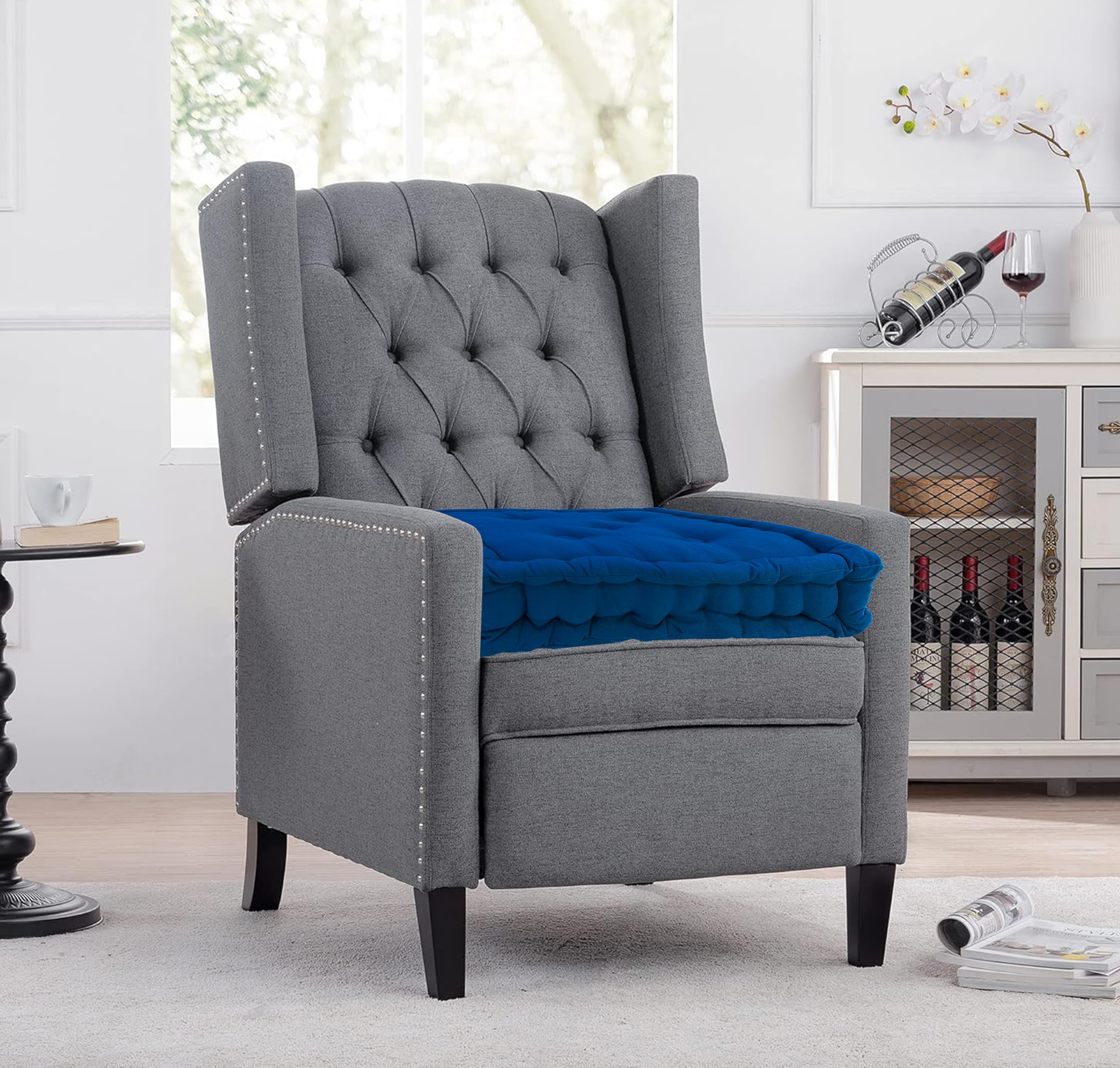 Booster Seat Cushion 100% Cotton Chunky Garden Seat Pad, Floor Cushion, Raiser Pad 45cm x 45cm x 10cm COLOUR ROYAL BLUE